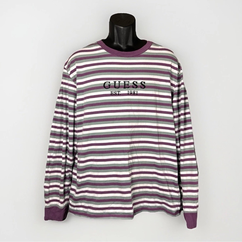 GUESS Los Angeles Long Sleeve Purple Striped Shirt Size Large